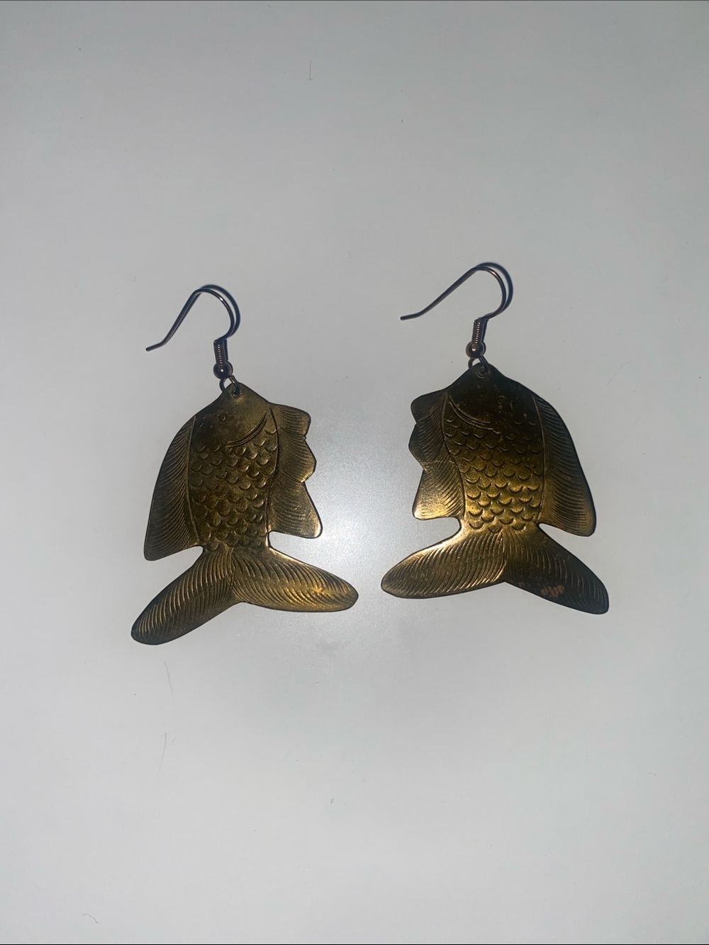 Brass Fish Dangle Earrings - Gold Tone